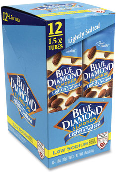 Blue Diamond® Low Sodium Lightly Salted Almonds, 1.5 oz Tube, 12 Tubes/Box, Free Delivery in 1-4 Business Days