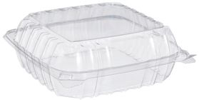 Dart ClearSeal® Medium Plastic Hinged Lid Containers. 8.3 X 8.3 X 3.0 in. Clear. 125 containers/sleeve, 2 sleeves/case.