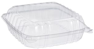 Dart ClearSeal® Large Plastic Hinged Lid Containers. 8.9 X 9.4 X 3.0 in. Clear. 100 containers/sleeve, 2 sleeves/case.