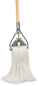 Rayon Cut End Mop, Premium Rayon 4 Ply, Cut End, 16 oz. Industrial Flat with 1.25" Poly Tape Headband  Industrial Flat accepts Layflat handles
