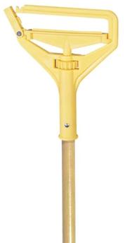 Mop Handle.  Metal Stirrup Wingnut Clamp for Narrow Band Mopheads.  1-1/8" x 60" Wood Handle.