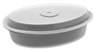 A Picture of product PCT-OC32B Pactiv VERSAtainer® Containers, Oval, 9.1 x 6.7 x 1.9, Black/Clear, 150/Carton