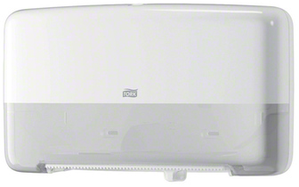 Tork Twin Mini Jumbo Bath Tissue Roll Dispenser. 10.1 X 17 X 5.7 in. White.