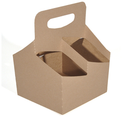 Drink Carrier with Handle. 4 Cups, up to 24 oz. 6-1/2" x 6-1/4" x 9". Kraft, 250/Case
