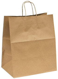 Recycled Kraft Paper Shopping Bags with Twist Handles. 68#. 14 X 9.6 X 16.5 in. 200 Bags/Case. Duro Super Royal
