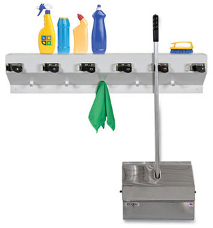 Ex-Cell Mop & Broom Holder,  34"w x 5 1/2"d x 7 1/2"h, White Gloss, Each