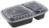 A Picture of product ACR-TGC2CS32B AmerCareRoyal Rectangular Polypropylene 2-Compartment Take Out Containers with Lids. 32 oz. 8 3/4 X 6 X 2 in. Black and Clear. 150 sets/case.