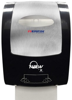 MERFIN® iView™ Mechanical Hands Free Roll Towel Dispenser With Viewing Window, Black