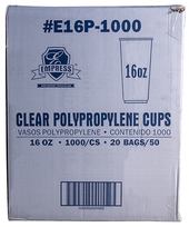 Empress Polypropylene Cups. 16 oz. Clear. 50 cups/sleeve, 20 sleeves/case.