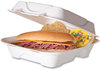 A Picture of product ECO-EPHC83 Eco-Products® Bagasse Hinged Clamshell Containers, Renewable and Compostable Sugarcane, 3-Compartment, 8 x 8 x 3, White, 50/Pack, 4 Packs/Case