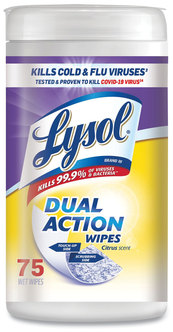 LYSOL® Brand Dual Action™ Disinfecting Wipes,  Citrus, 7 x 8, 75/Canister, 6 Canisters/Case
