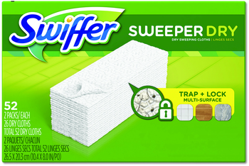 Swiffer® Dry Refill Cloths. 10.4 X 8 in. White. Unscented. 52/box, 3 boxes/case.