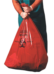 Heritage Bag Can Liners with "Infectious Waste" Print. 1.3 mil. 10 gal. 24 X 24 in. Red. 25 liners/roll, 20 rolls/case.